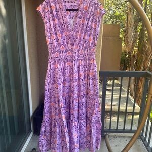 Oliphant Purple and Orange Midi Dress